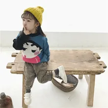 Штаны для девочек г. Весна-осень, стиль, корейский стиль, детские клетчатые шерстяные штаны-шаровары для малышей Повседневный Универсальный комбинезон