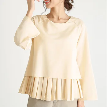 

Japan Vogue Style Simple Design Blouses Women Casual 2020 Oversized Loose Solid Korean Office Ladies Pleated Summer Tops Ruffle