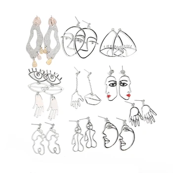 

New Fashion Clown Sexy Lady Girl Face Earrings Retro Statement Abstract Hollow Out Profile Stud Earrings 2020