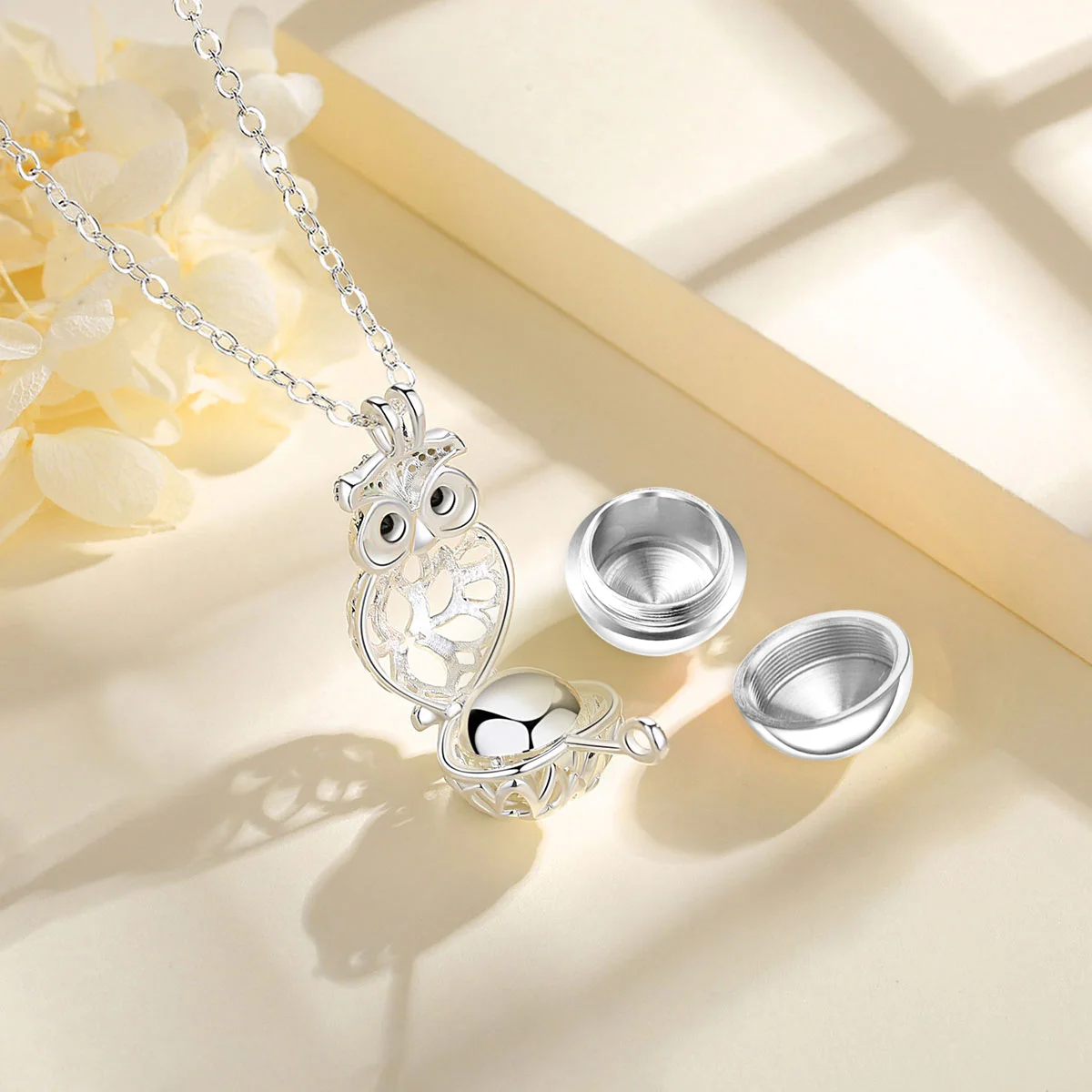 EUDORA Urn Cremation Pendant 14mm Owl Cage OPen Locket  Ash Holder Keepsake Capsule Necklace Hollow Ball DIY Jewelr k332n14 4