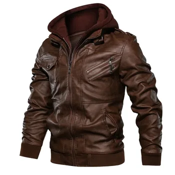 

veste cuir homme Leather Jackets Men Autumn Winter Casual Hooded Coats Mens Motorcycle Biker Leather Jacket 3XL Jaqueta Couro