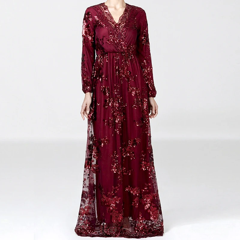 Sequin Abaya Arabic Muslim Dress Women Vestidos Hijab Robe Dubai Dress Kaftan Turkey Islamic Clothing Caftan Marocain Dresses