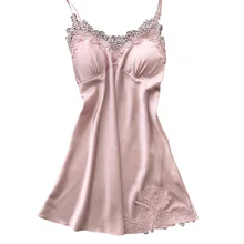 Женская кружевная ночная рубашка, пижама с глубоким v-образным вырезом и бретельками, ночная рубашка GDD99