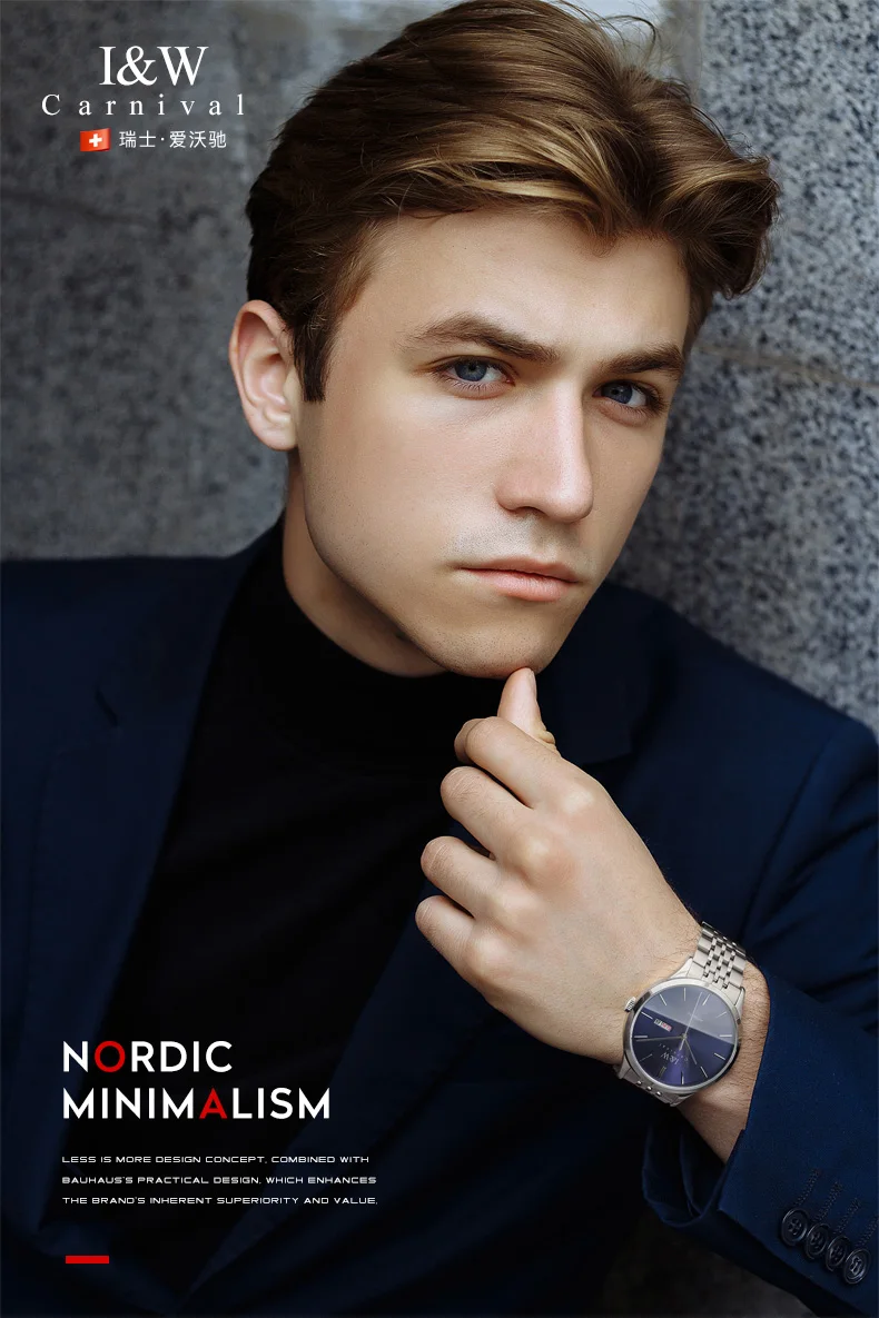 I& W Reloj модные механические часы для мужчин карнавал автоматические нержавеющая сталь мужские s часы лучший бренд класса люкс водонепроницаемые мужские часы