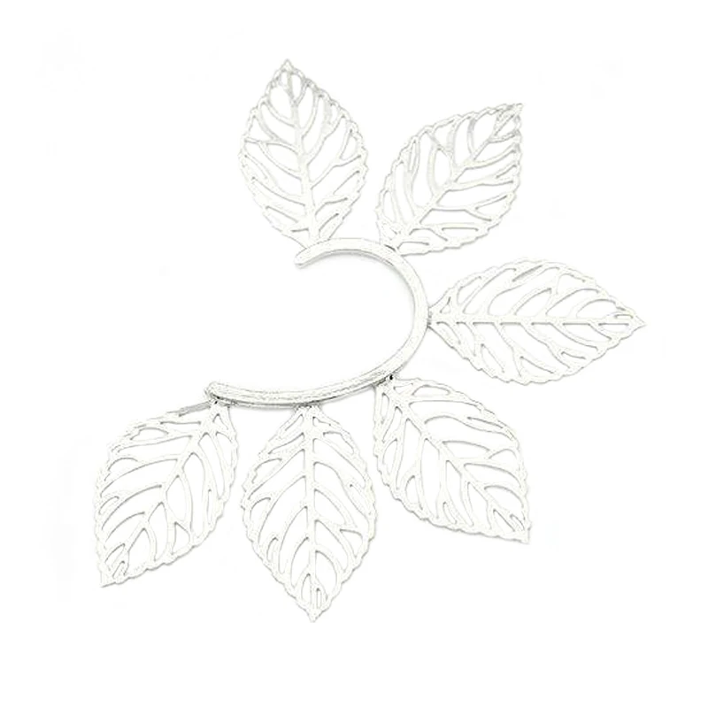 Hyperbole Ear clip without ear hole Earrings for Women Accessories Fashion 1pcs Golden Silver color Hollow Leaf Ear-hook Earring 4