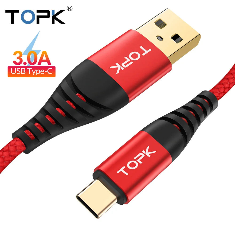 USB Type C кабель TOPK AN42 для Xiaom Redmi Note 7 Samsung S9 S10 Plus быстрая зарядка 3.0 3 А|Кабели
