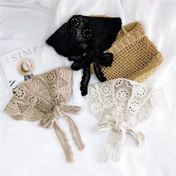 

AOMU 2020 New Spring Winter Lace Weave Pure Color Triangle Scarf Small Scarf Wrist Knit Small Scarf Elegant For Women 19*130CM