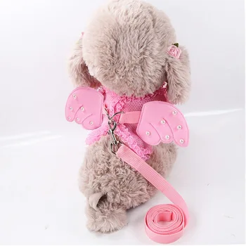 

New hot sale pink angel princess dog chest strap leash suit / pet pearl chest strap leash . . .