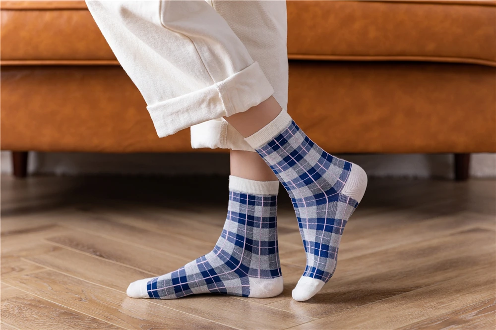 England Stil Herbst Frühling Navy Baumwolle Sokken Vintage Gestreiften Plaid Prairie Lattice Chic Preppy Mid Tube Socken Dropship – Detail 27