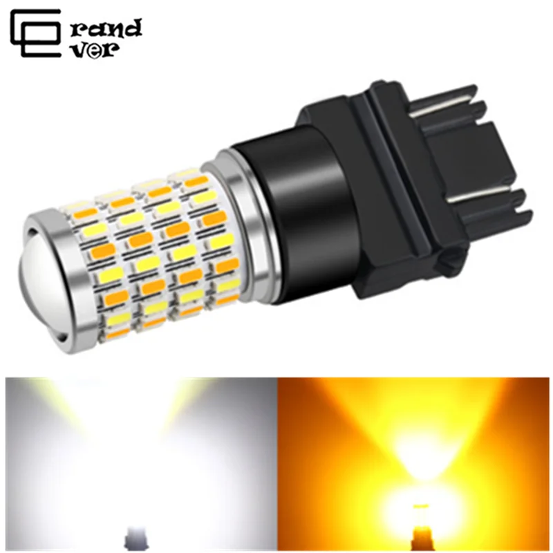 2 шт. 3157 светодиодный двухцветный Автомобильный светодиодный 3014 72SMD 3030 4SMD Canbus без гипервспышки 3157 лампа для сигнала поворота Задний тормозной светильник