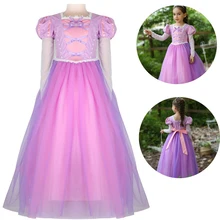 Платье принцессы Рапунцель для девочек; детская одежда для костюмированной вечеринки; детская одежда с длинными рукавами; карнавальные аксессуары для вечеринки по случаю Дня рождения; парик