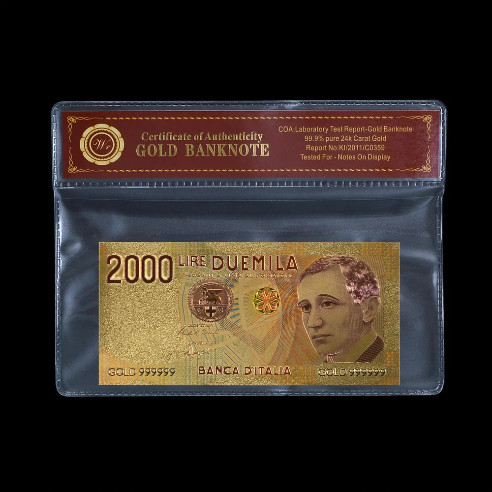 Wr Italia Banconota In Oro Da 2000 Litri Con Cornice In Plastica Coa Banconote In Euro Banconote In Dollari Prop Money Souvenir Gift