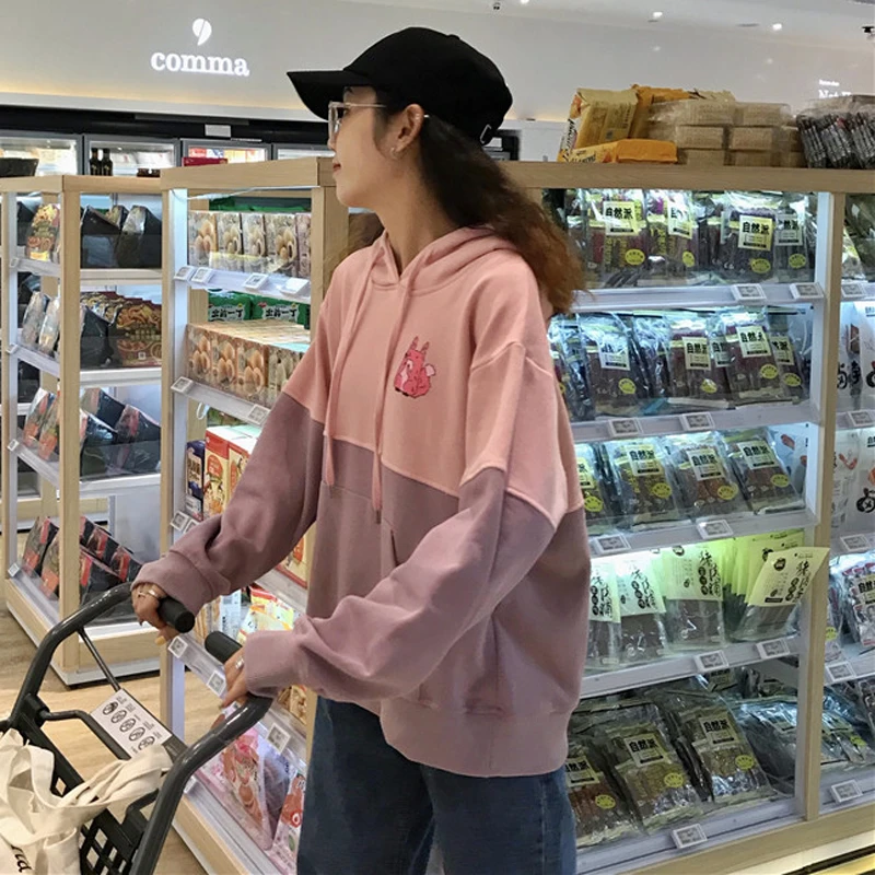 2 цвета Mihoshop корейский ольджан Корея женская модная одежда мультфильм с капюшоном длинным рукавом популярной расцветки свободный