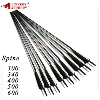 

12PCS Linkboy Archery Spine 600 Carbon Arrows 5 Inch Turkey Feather Nock Point Complete Arrows Compound Recurve Bow Hunting