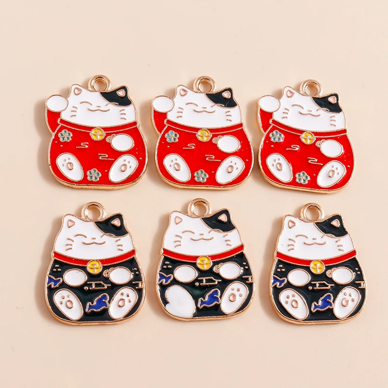 쥬얼리 제작용 사랑스러운 중국 행운의 고양이 참, 수제 DIY 귀여운 동물 참, 펜던트 목걸이 귀걸이 액세서리, 10 개
