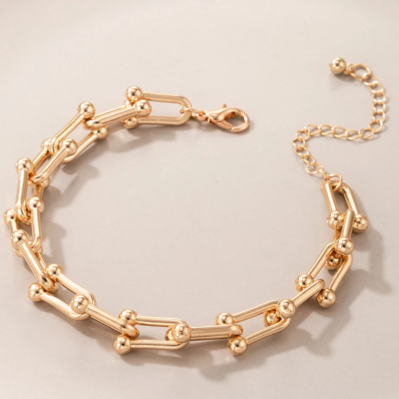 Tocona Vintage Heavy Metal Chain Single Layer Bracelets for Women Charms Gold Color Geometry Alloy Bangle Party Jewelry 20909 bracelet jewelry