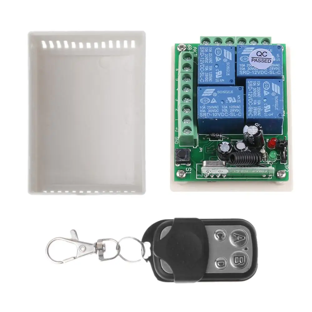 433MHz DC12V 4CH Wireless Remote Control Switch​ Transmitter+Receiver Relay 