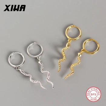 

Punk Snake Gold Color Small Hoop Earrings with Charm for Women Circle Round Earrings Hoops 925 Sterling Silver Earring 2019