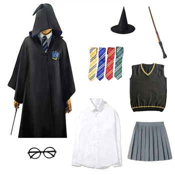 

Potter Cosplay Costume Adult Kids Tie Wand Costume Hermione Granger Costume Halloween Party Gryffindor Robe Cosplay Gift Boy
