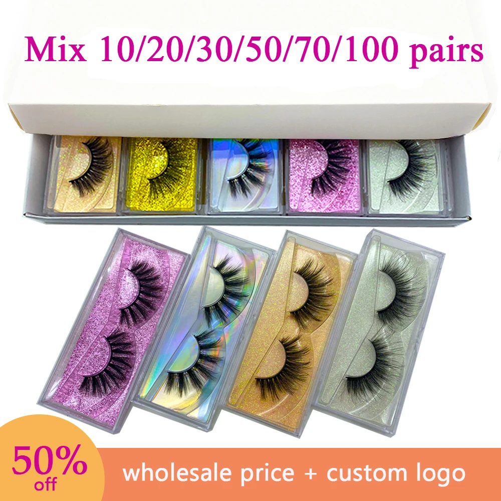 

GTGDHNY Mink Eyelashes 40/50/100/200pcs 3D Mink Lashes Natural False Eyelashes Long Set faux cils Bulk Makeup wholesale lashes