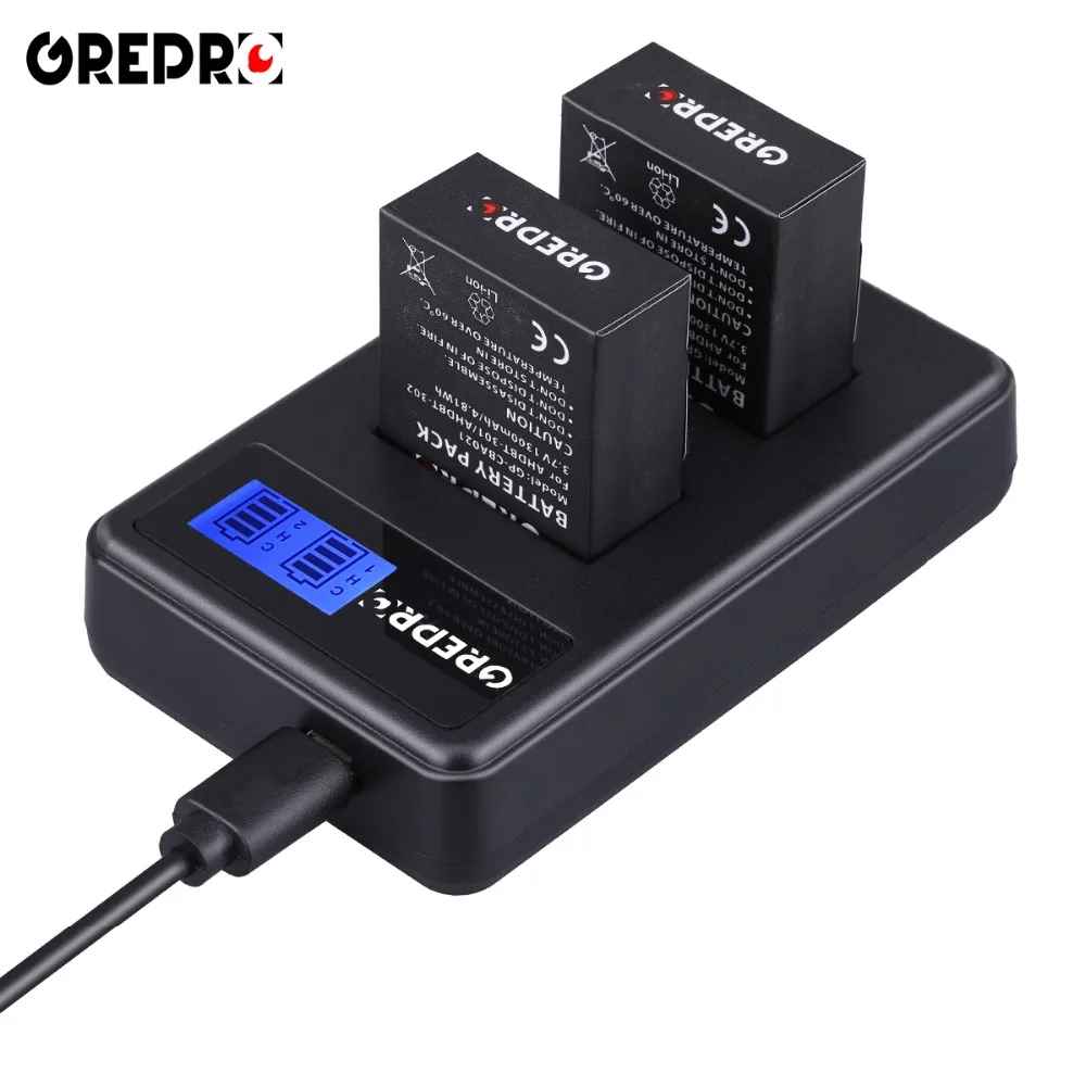 GREPRO AHDBT-301 AHDBT301 AHDBT 301 AHDBT-201 lcd Dual USB зарядное устройство для GoPro Hero3 Hero3+ батарея для камеры
