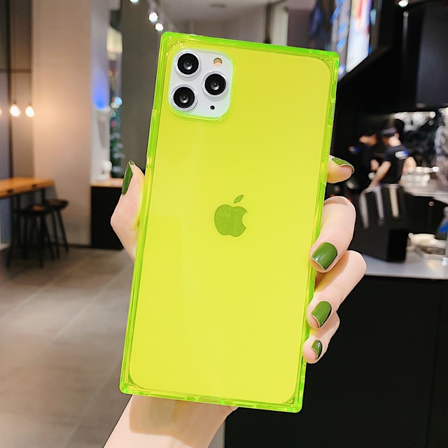Case For iphone 11 12 Mini Pro Max X XR XS Max 6 7 8 Plus SE 2020 Square Fluorescent Color Transparent Soft Silicone Cover