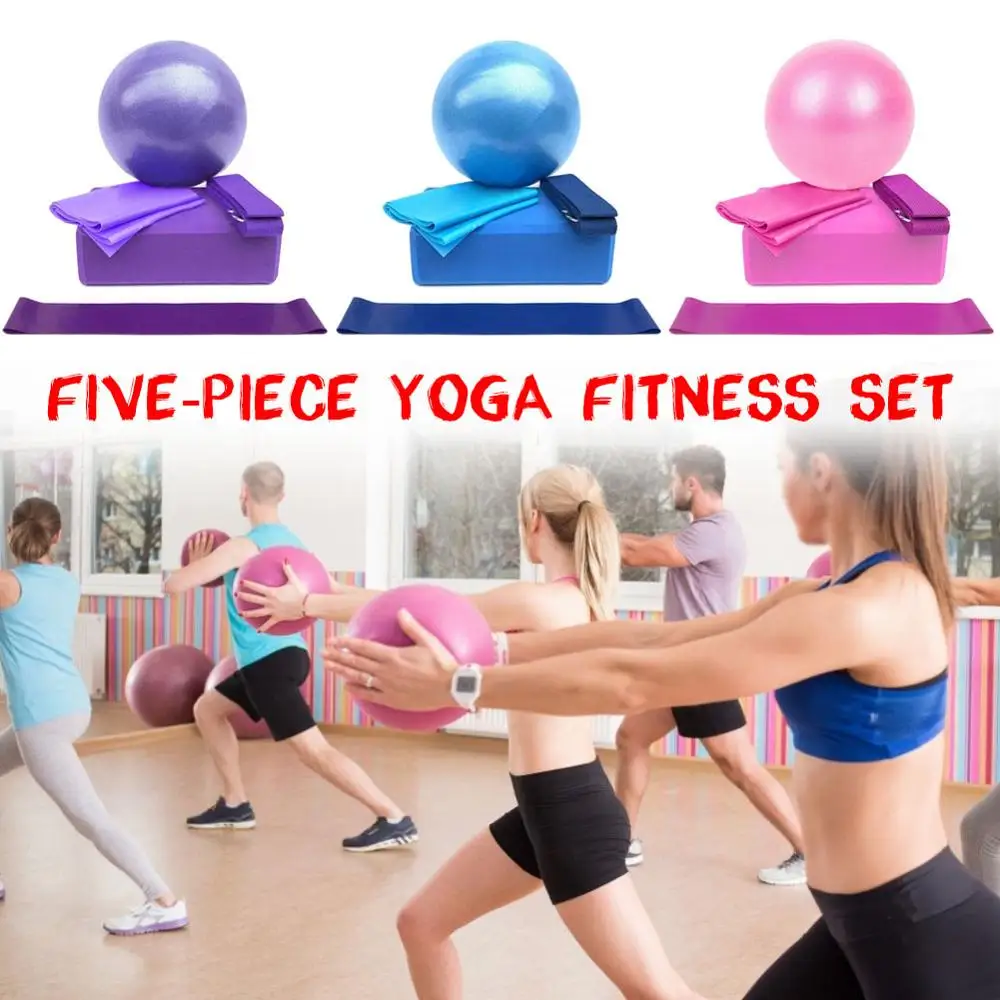 

5 Pcs Yoga Equipment Set Include Yoga Ball Yoga Blocks Stretching Strap Resistance Loop Band Exercise Band Fitness Equipment