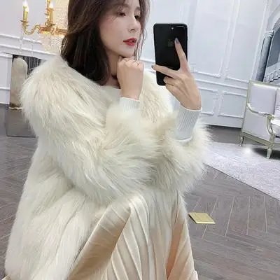 Short beige Новинка, Женское зимнее пальто из натурального меха енота, куртка, элегантные пальто, женская мода, теплый тонкий подлинный натуральных мех, верхняя одежда T260 - Цвет: Short beige