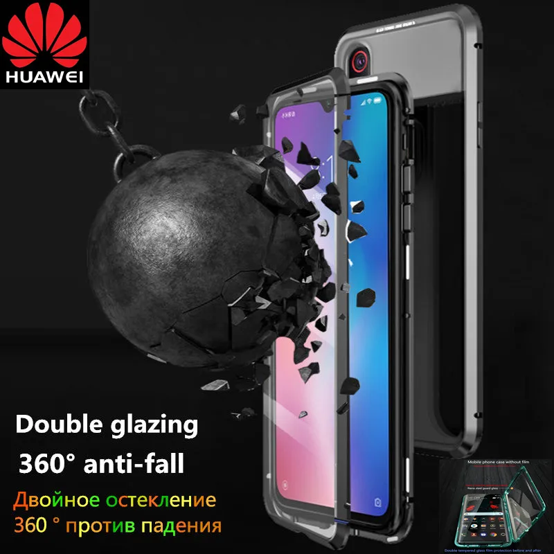 Скидка Huawei p smart 2019 чехол биметаллические двойные стеклянные двери магнитный чехол для maimang 6 7 8 nova 5 5pro 5i 4 4e 3 3i honor v20 20i 20pro 8X10