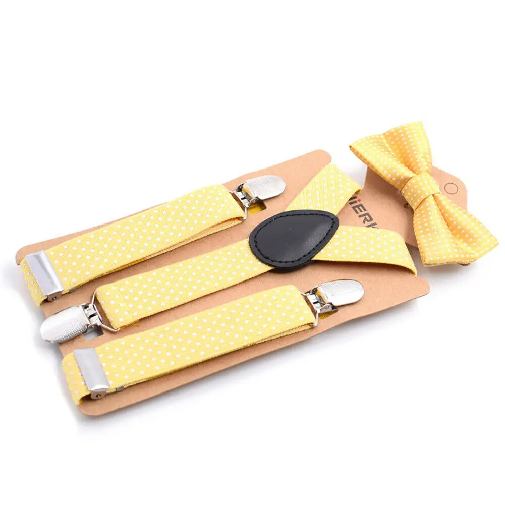 Детский комплект с галстуком-бабочкой, подтяжки в горошек+ галстук-бабочка для малышей, комплект с галстуком-бабочкой, смокинг для свадебной вечеринки - Цвет: Цвет: желтый
