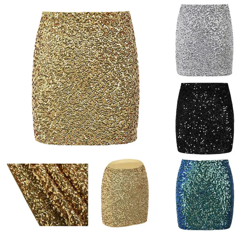 Women High Waist Sequin Glitter Mini Skirt Bodycon Slim Fit Pencil Skirts Ladies Mini Skirt