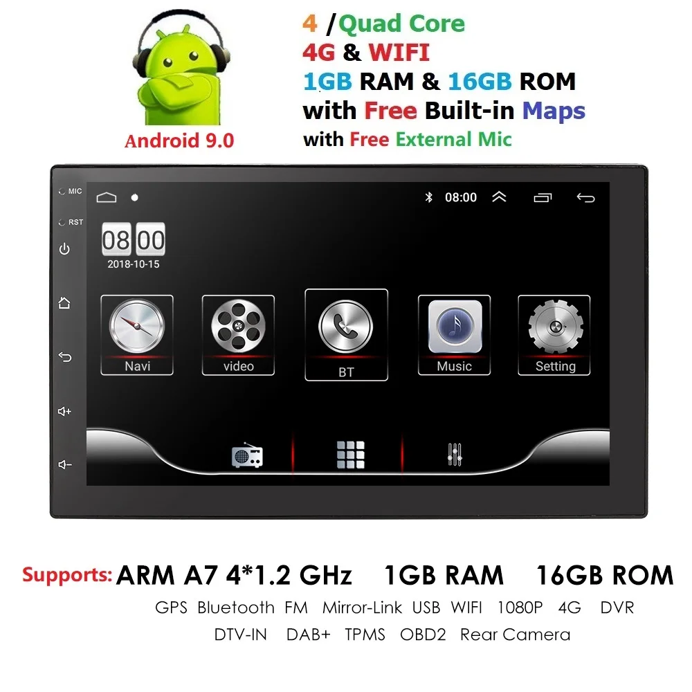 

2Din Android Car Multimedia Player RAM 1G+ROM 16G GPS Navigation BT DAB FM USB wifi No dvd Car 2 DIN Radio Steering Wheel Mic Pc