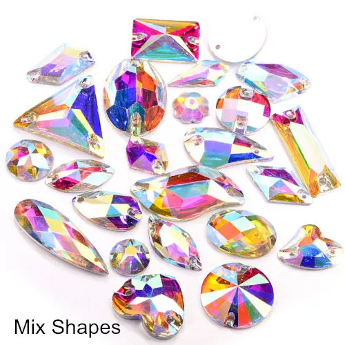 Mix Shapes-100pcs Смола всех форм кристалл AB смолы Круглые пришивные стразы с плоским основанием пришивные стразы для одежды B3688 - Цвет: Mix Shapes-100pcs