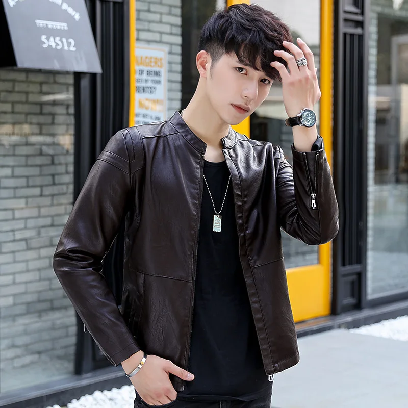 

Spring And Autumn MEN'S Leather Coat Korean-style Slim Fit Youth Leather Jacket Handsome Locomotive PU Leather Thin Casual MEN'S