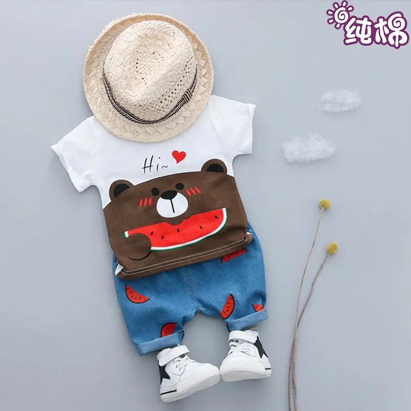 

2020 Summer New Style CHILDREN'S Suit 1-4-Year-Old Watermelon Bear Cute Short Sleeved Shorts Suit Tops And Pants Case