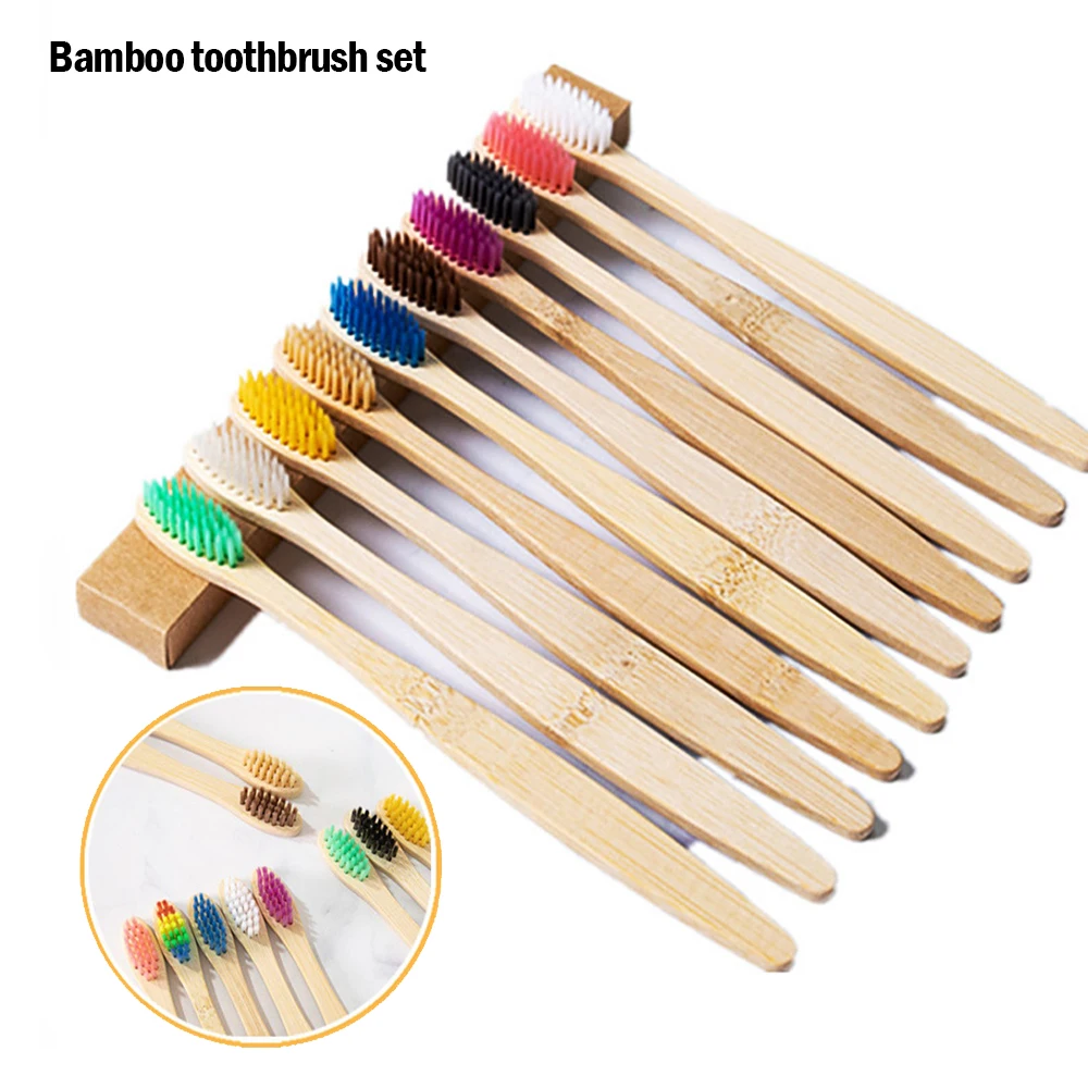 

10PCS Colorful Natural Bamboo Toothbrush Set Soft Bristle Charcoal Teeth Whitening Bamboo Toothbrushes Soft Dental Oral Care