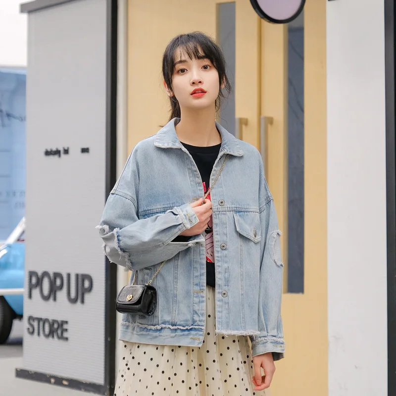 

WOMEN'S Dress 2019 Autumn Clothing New Style Korean-style CHIC Irregular Frayed Fringed behind Patterned Denim Jacket Tops Fashi