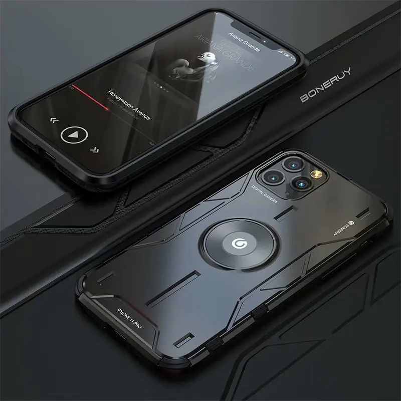 black BOBYT для iPhone 11 Pro Max XS XR Magic Shield Алюминиевый Чехол CNC металлический жесткий чехол с функцией подставки - Цвет: black