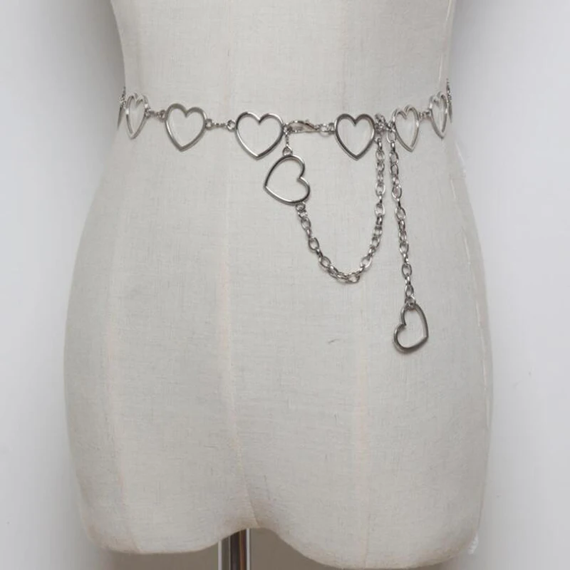 silver Женское модное платье с сердечками и цепочкой, серебряное, золотое, тонкие металлические ремни 110 см, длинные дизайнерские цепочки с бахромой - Цвет: silver