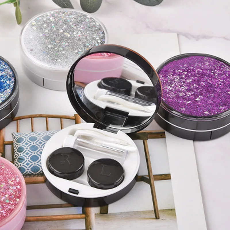 1PC Lens Container Contact Lens Case Flowing Sequin Cute Lens Box Women Girls Portable Box for Lenses