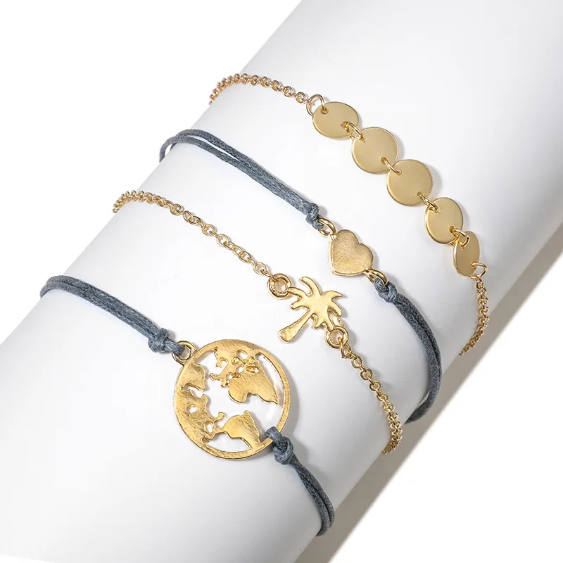 Boho ножные браслеты «сердце» для женщин модные Очаровательные золотые карты дерева ножной браслет с блестками и браслет мужские вечерние ювелирные изделия Многослойные Pulseras Mujer - Окраска металла: A