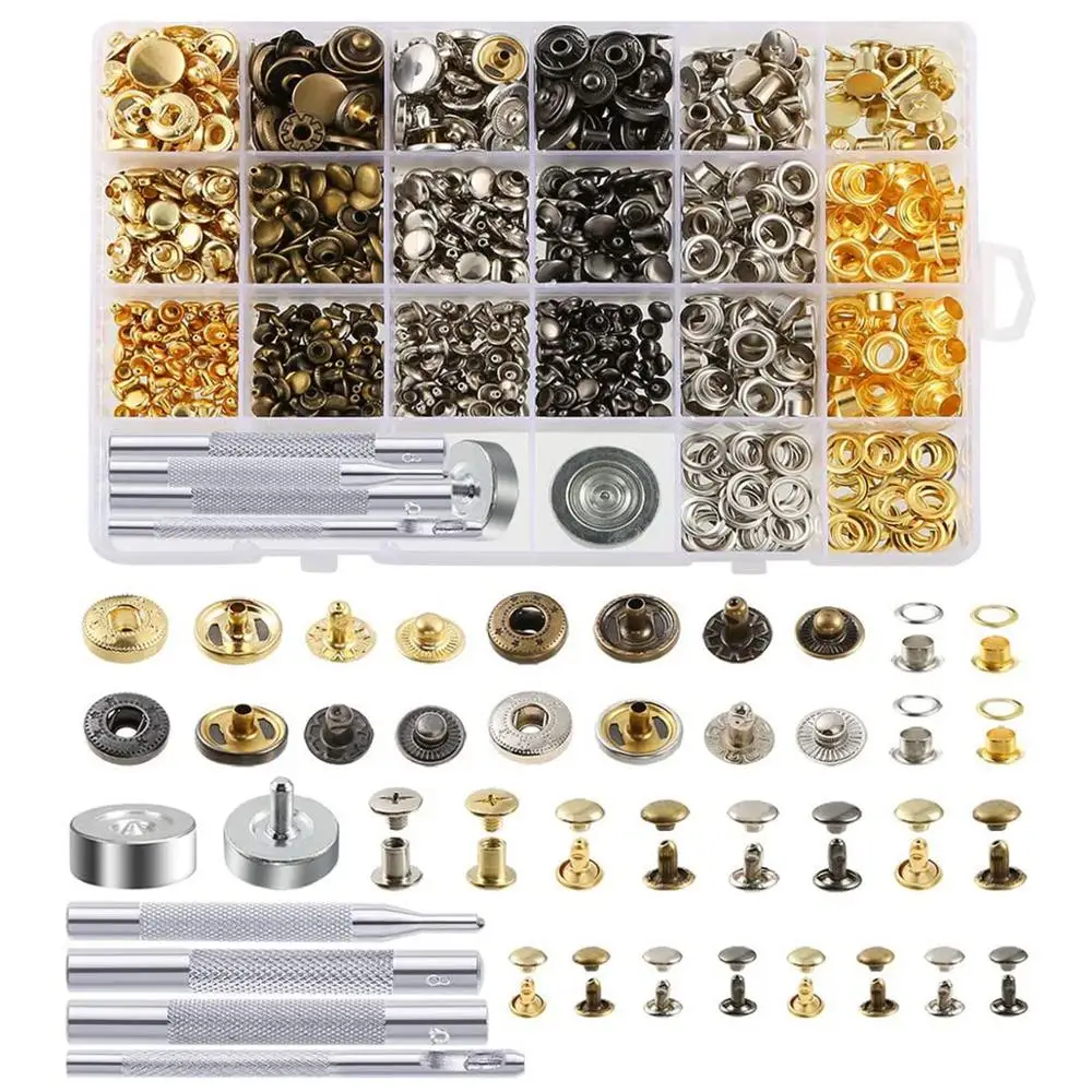 Leather Rivet Kit Metal Snaps Including Snap Button Kit, Screws, Press  Studs, Rivets for Leather, Belt,Jacket, DIY Leather Craft