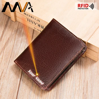 

MVA Engrave Men Wallet Genuine Leather Man Wallet Fashion Designer Mens Wallets For Cards Money Bag For Man Purses Wallets 7101