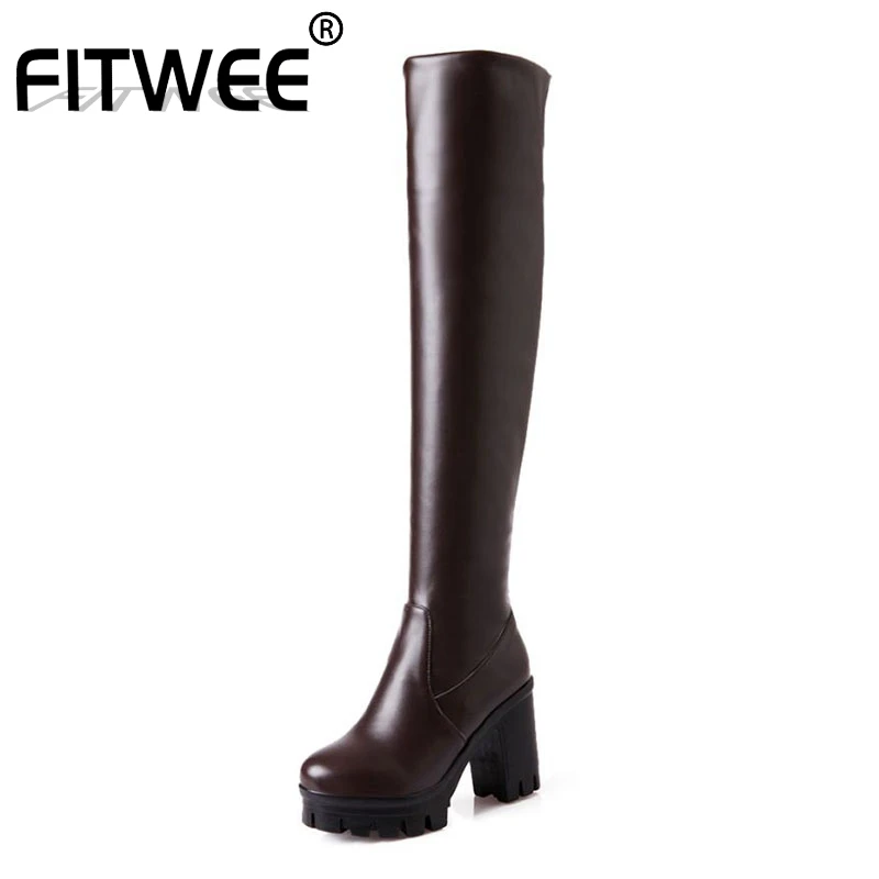FITWEE высокие сапоги до бедра для женщин Большие размеры 33 45 новая зимняя