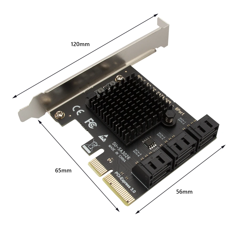 6-Port PCIe SATA 3.0 Expansion Card With ASM1166 Chip - Includes 6 Cables & Low Profile Bracket