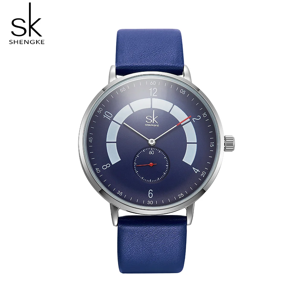 Shengke мужские часы Брендовые мужские повседневные водонепроницаемые кварцевые часы кожаные мужские модные спортивные наручные часы Relogio Masculino - Цвет: blue