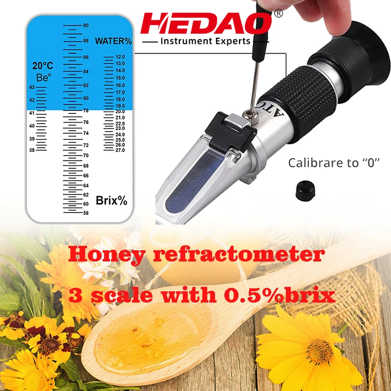 

Honey Refractometer for beekeepers with 3 scales brix 58-90 with plastic box