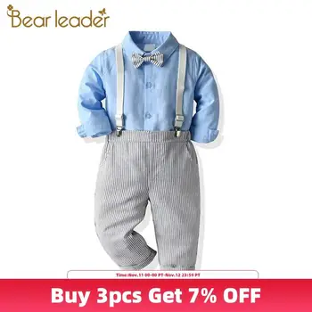 

Bear Leader Boys Clothes Suits New Autumn Kids Suspender Clothing Sets Baby Bow-knot Suits Fashion Party Striped Outfits Clothes