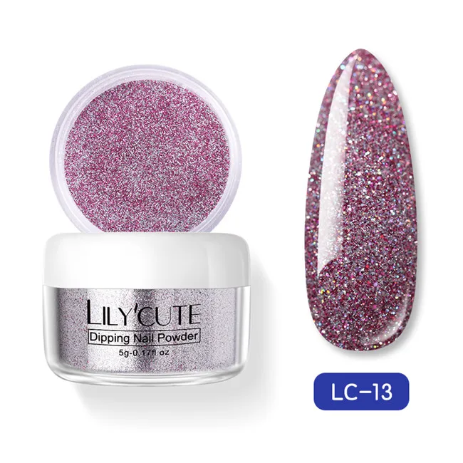 LC 13 LILYCUTE 5 г погружения порошки для ногтей база пальто градиент Французский ногтей натуральный цвет голографический блеск лечения ногтей художественные украшения - Цвет: LC 13
