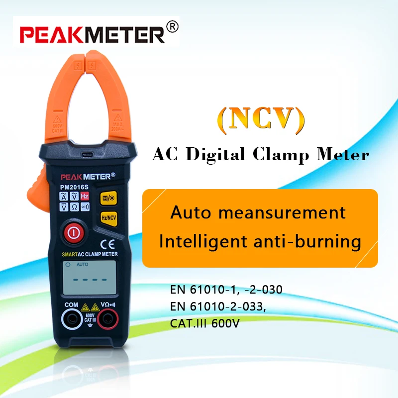 PEAKMETER PM2016S цифровой клещи переменного тока 6000 отсчетов мини мультиметр с автоматическим диапазоном NVC функция